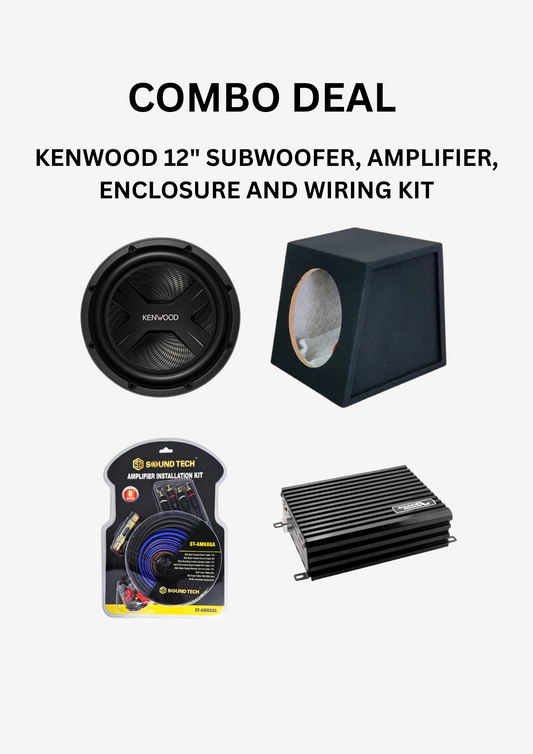 Kenwood 12" 2000 Watts Subwoofer, Sound Magus DK600 Amplifier, 8 Gauge Wiring Kit and 12" Enclosure Combo Package