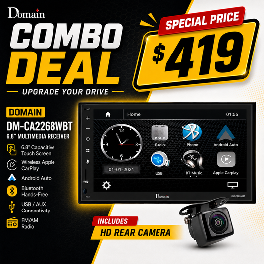 Domain DM-CA2268WBT Head Unit & Rear View Camera Package
