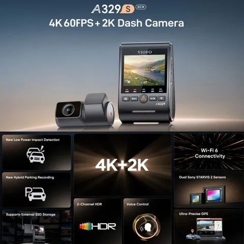 VIOFO A329 4K Front & 2K Rear Dash Cam – Dual Sony STARVIS 2, Wi-Fi 6 & GPS